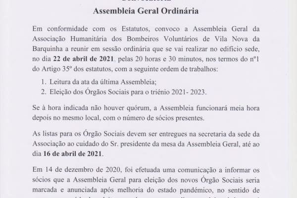Eleição dos novos órgãos Sociais 2021-2023
