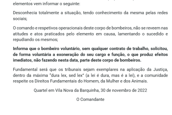 Comunicado do Comando do Corpo de Bombeiros